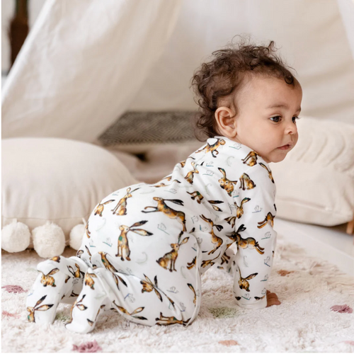 Unisex hare print babygrow