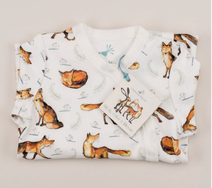 Unisex fox print babygrow