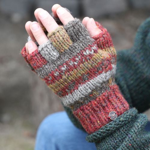 Fingerless mitts in Black Yak special heather wool (created by us!)  Three colour options available