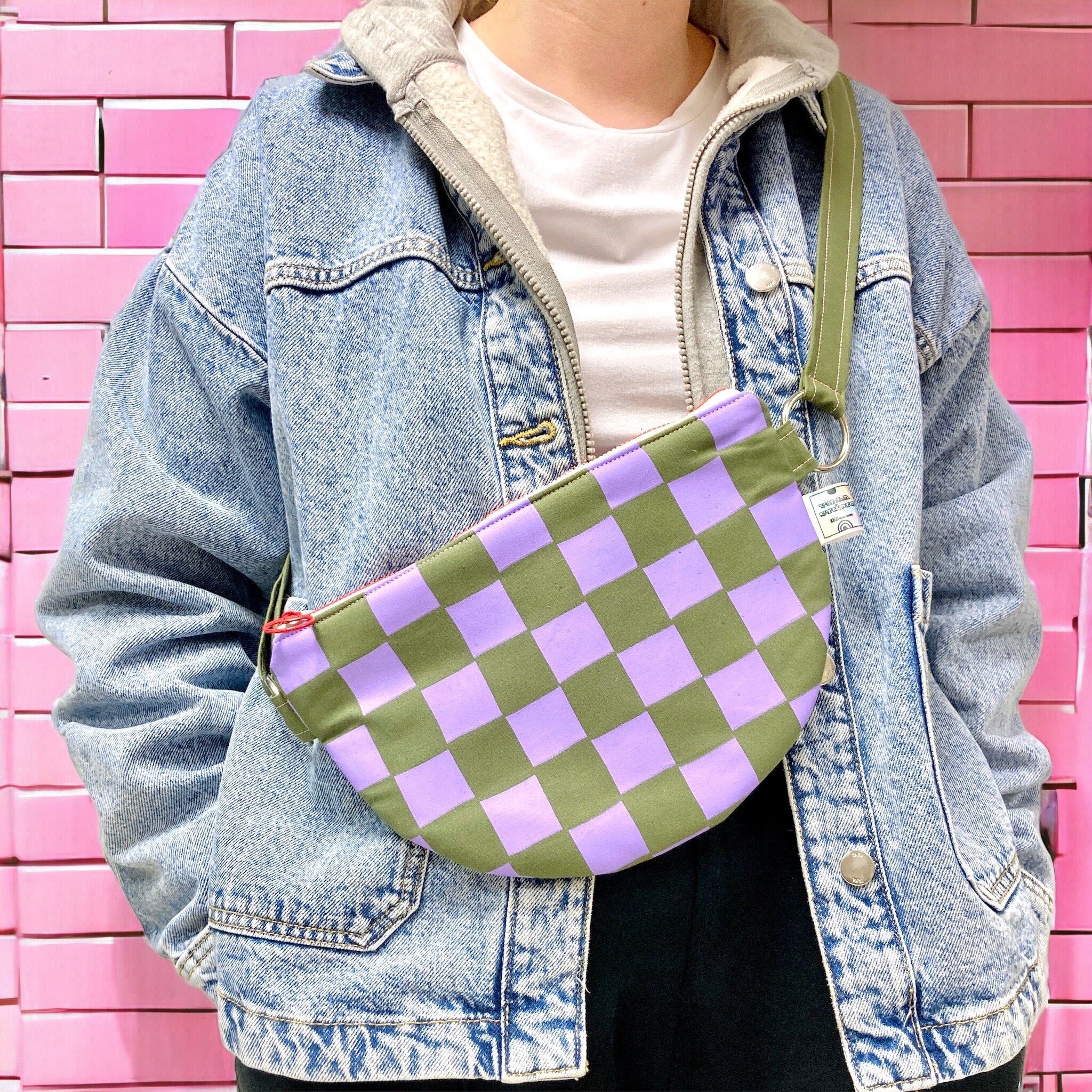 Screen printed half moon crossbody bags