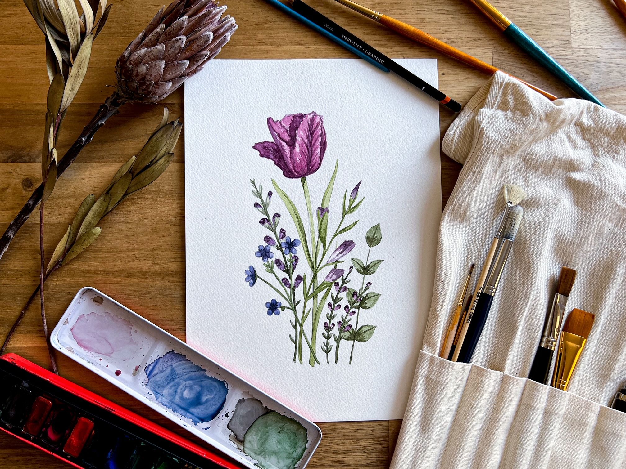 Purple Spring Flowers Art Print A4