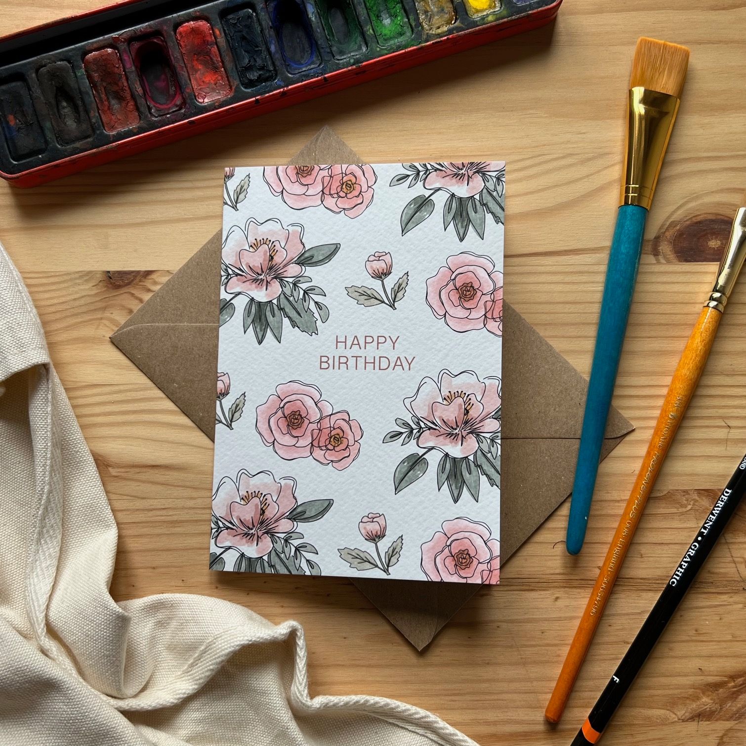 Peony Rose Happy Birthday Card