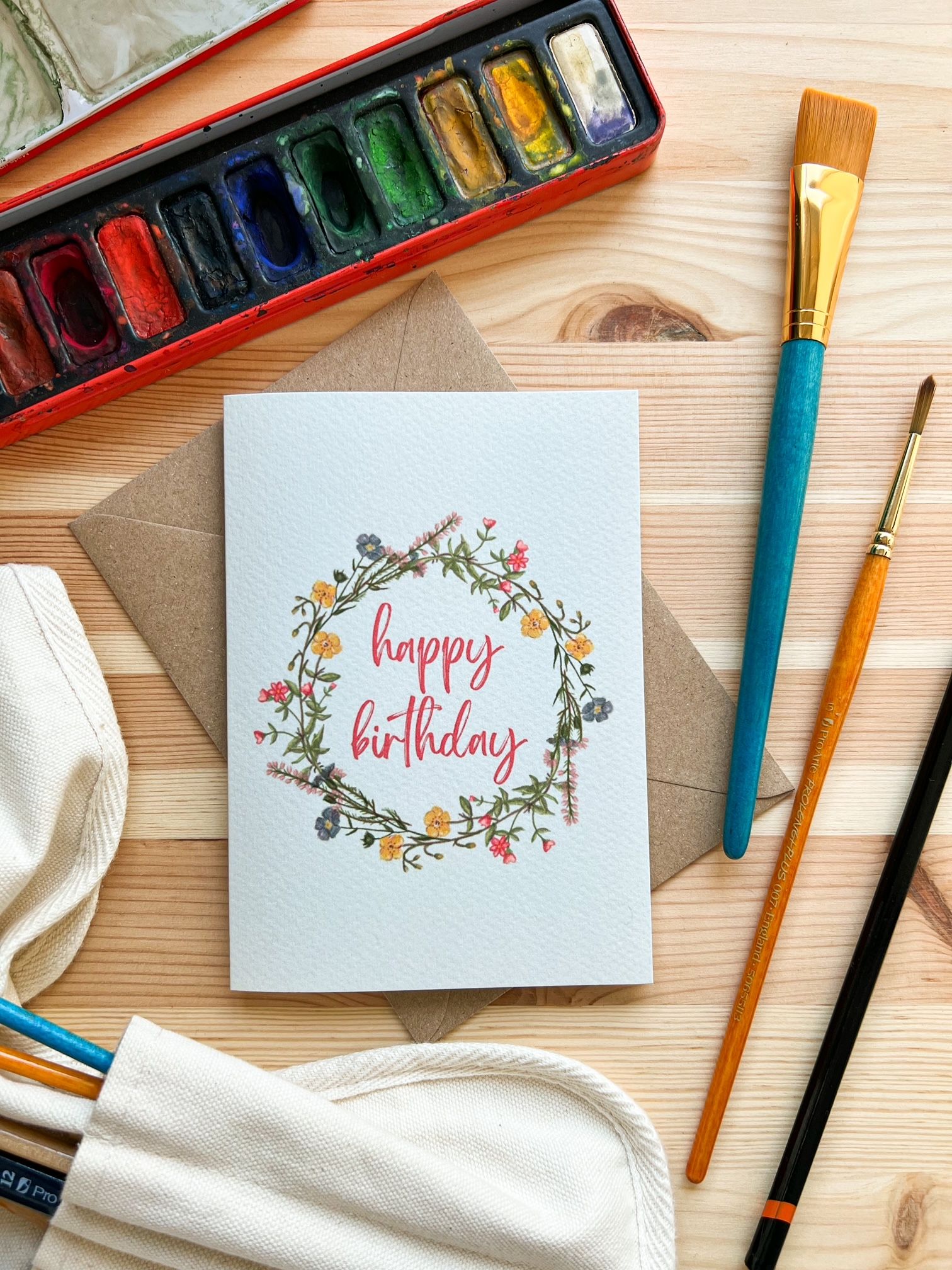 Wildflower Wreath Happy Birthday Card