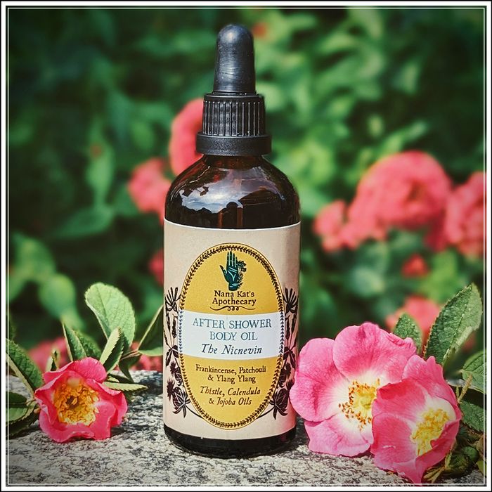 After Shower Body Oil - The Nicnevin - Patchouli, Frankincense & Ylang Ylang