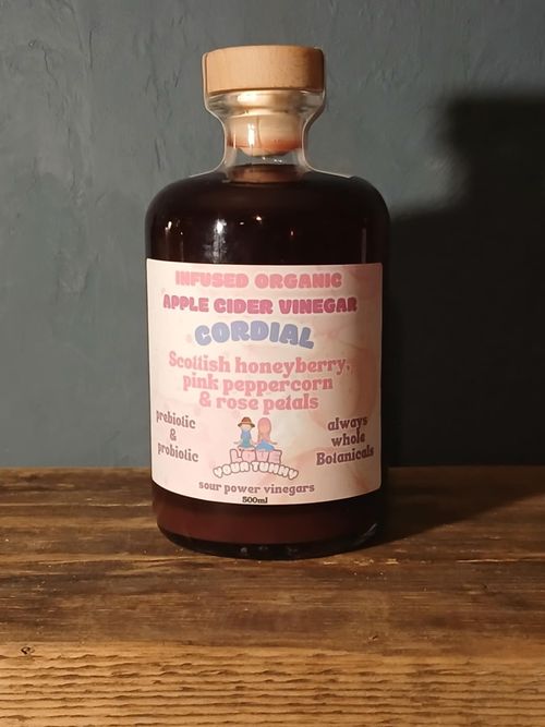 Scottish honeyberry, pink peppercorn & rose petals infused vinegar