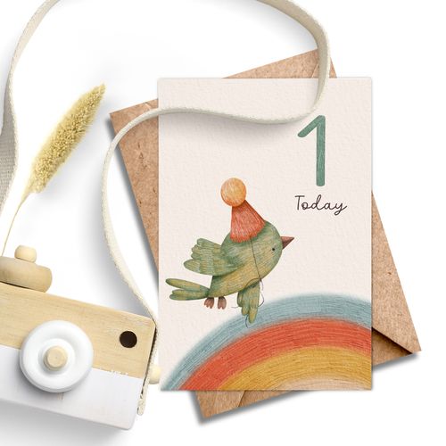 Age 1 Bird Birthday Card - Kids 1st Birthday.