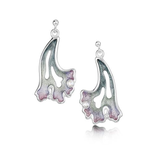 Sea Moss Moonstone & CZ Dress Drop Earrings in Mill Sands Enamel