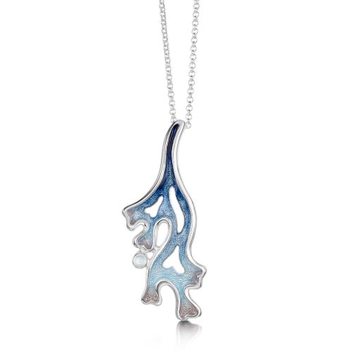Sea Moss Moonstone Dress Pendant in Sea Blue Enamel