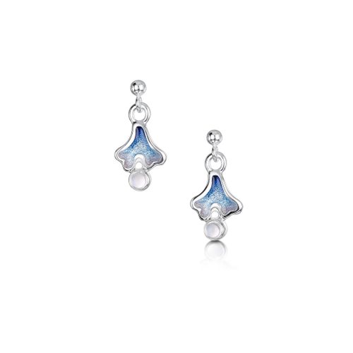 Sea Moss Moonstone Small Drop Earrings in Sea Blue Enamel