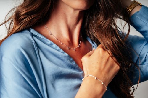 Silver Beaded Necklace and Bracelet