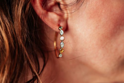 Gold Gemstone Hoop Earrings
