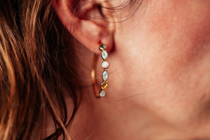 Gold Gemstone Hoop Earrings