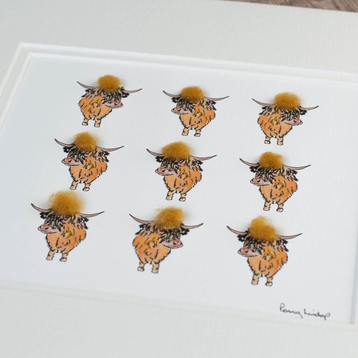 Highland Cows hand finished print
