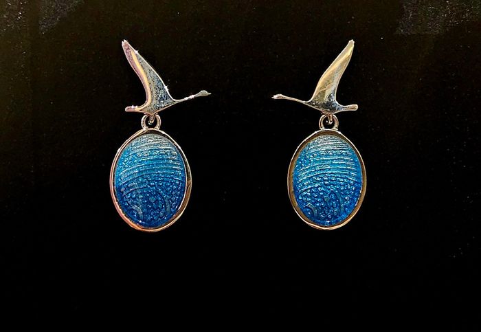 Blue enamel stud earrings