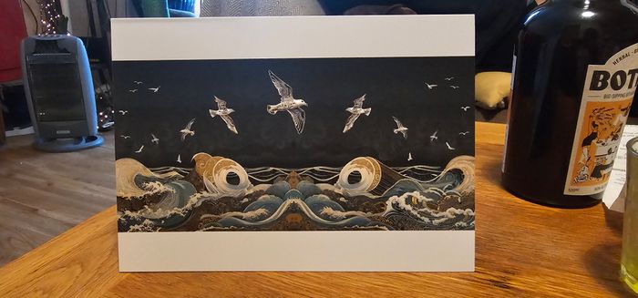 Fulmars in a Midnight Sky card