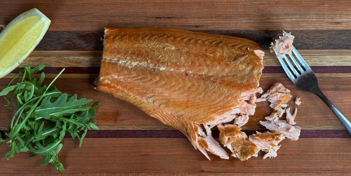 Whole side hot oak smoked Scottish salmon