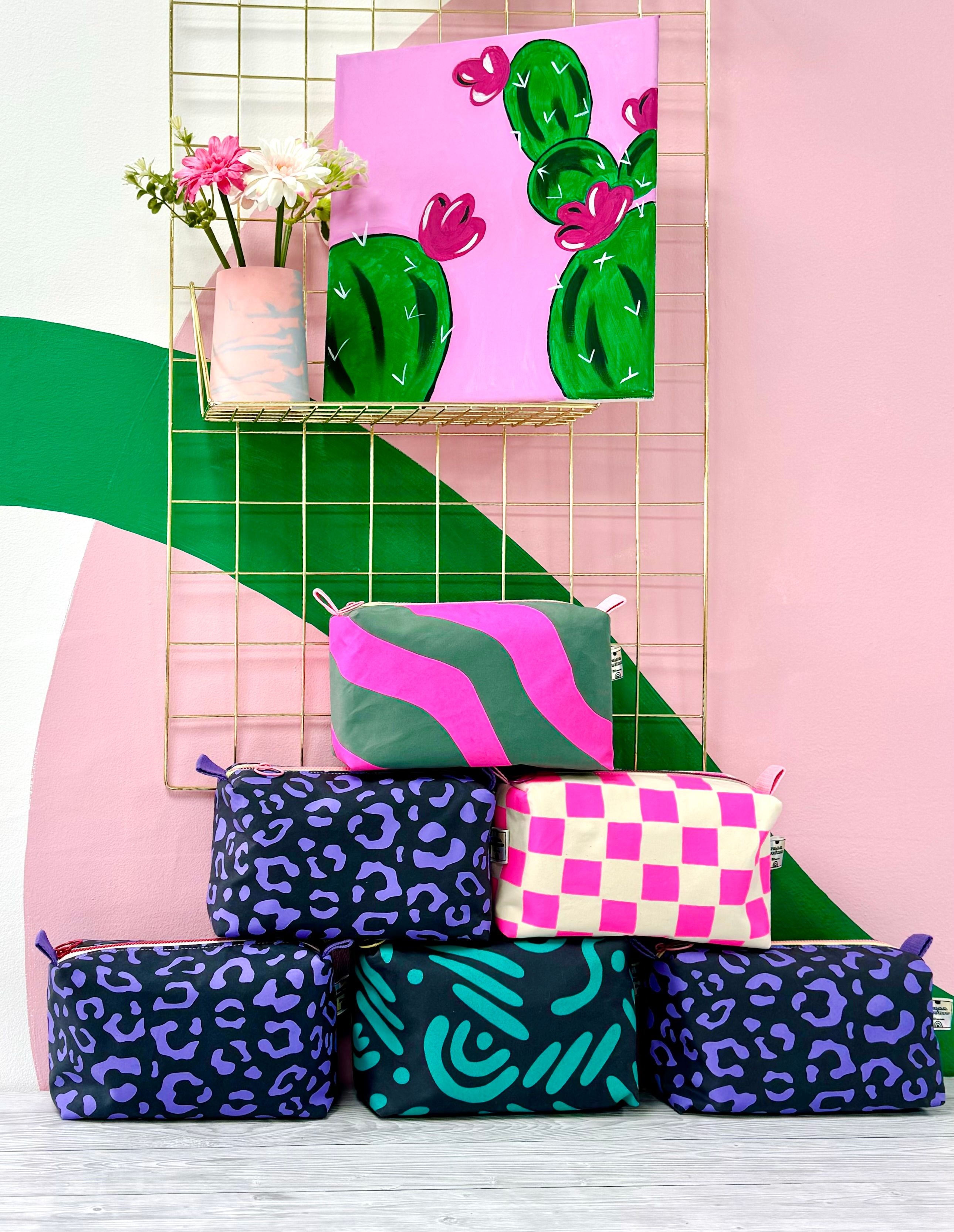 Screen printed boxy pouches