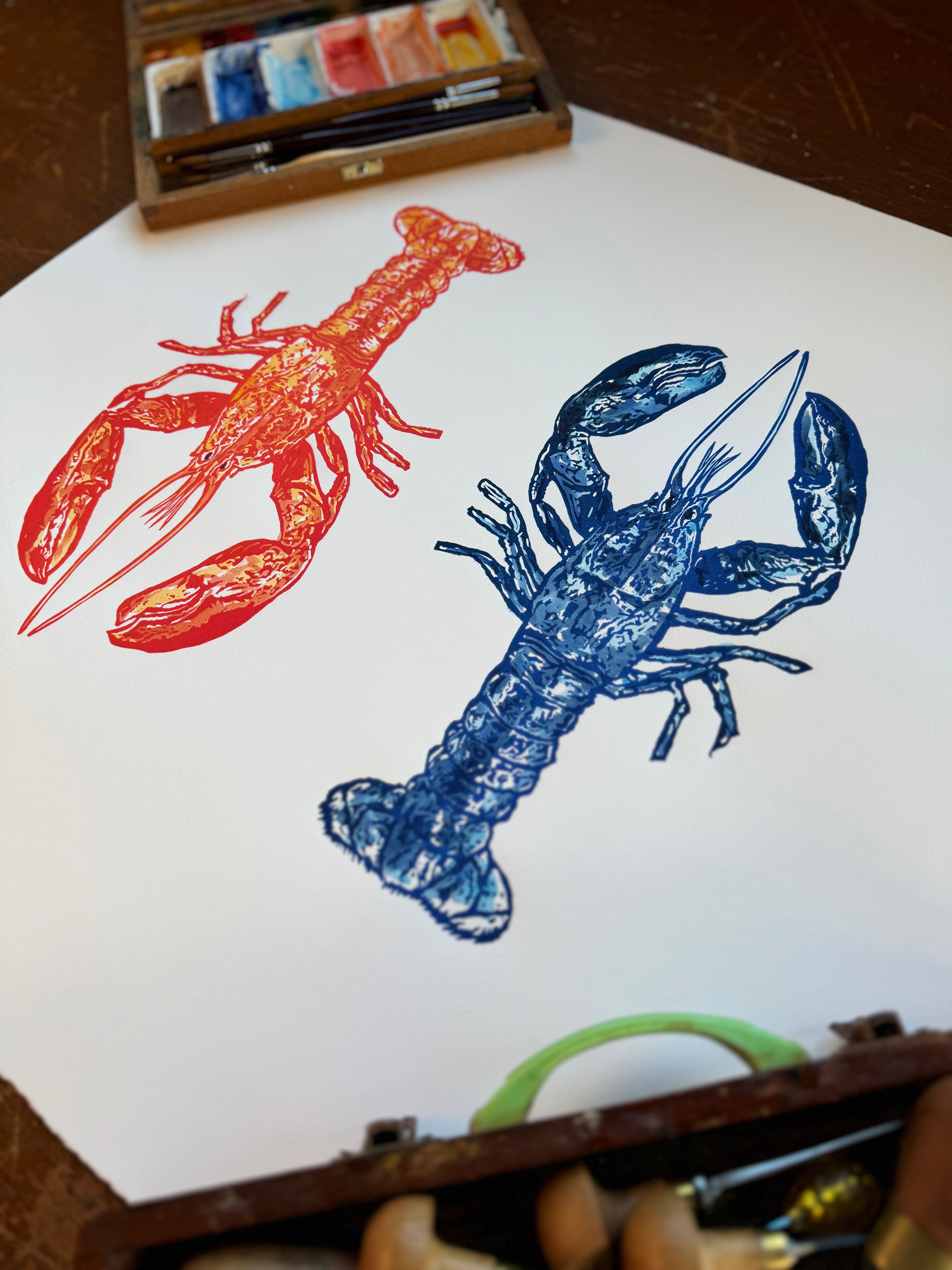 Original Hand coloured limited edition linocuts