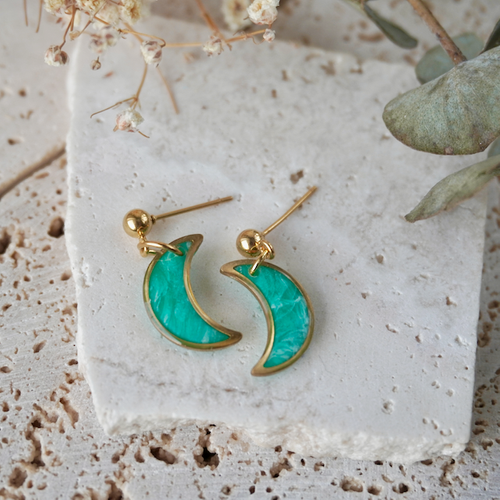 Bezel Stud Moon Earrings