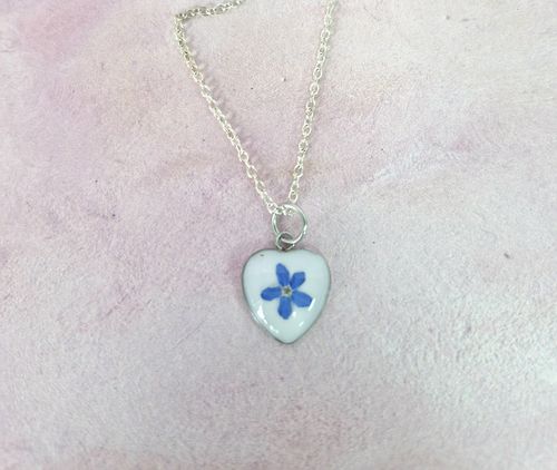 Small Heart Real Dried Forget Me Not Necklace