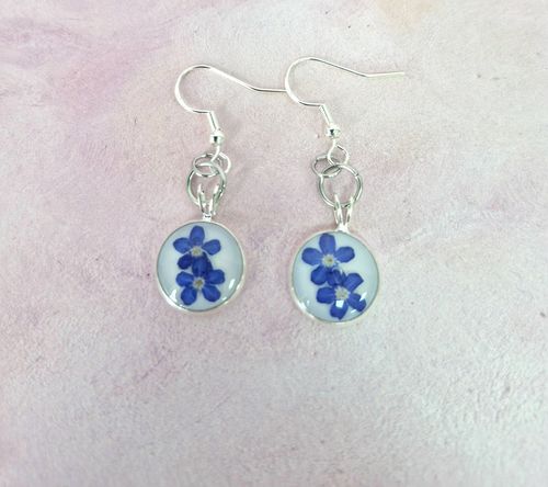 Small Double Real Dried Forget Me Not Earrings