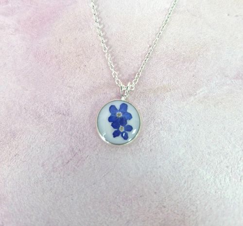 Small Double Real Dried Forget Me Not Necklace