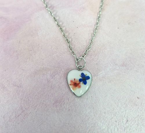 Small Heart Real Dried Elderflower Necklace