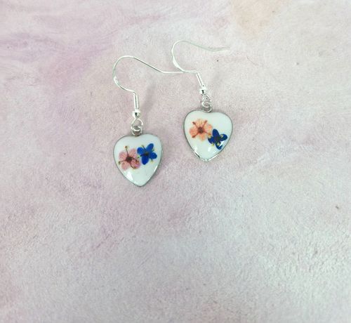Small Heart Real Dried Elderflower Earrings