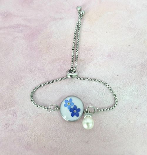 Round Double Real Dried Forget Me Not Bracelet