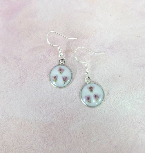Small Triple Real Dried Flower Heather Earrings