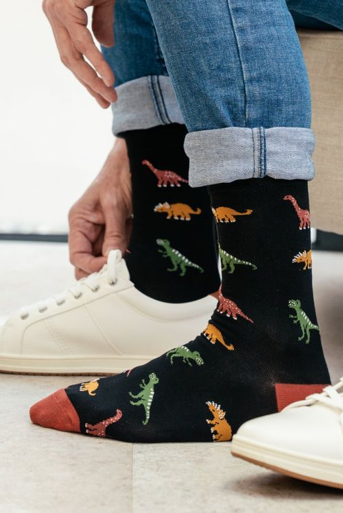 Men's Bamboo Socks - Black, Dinosaurs