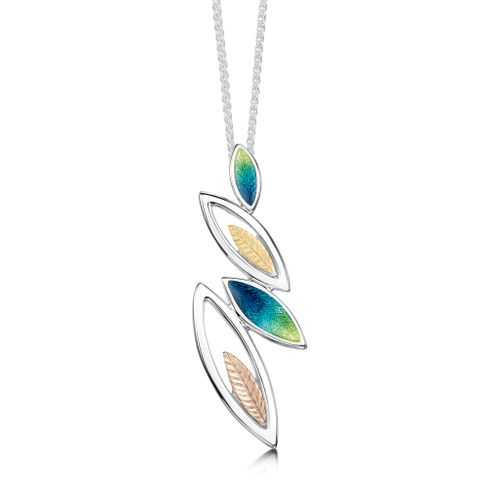 Seasons Gold Leaves Pendant Necklace in Spring Enamel