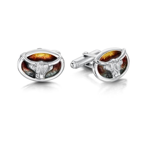 Highland Cow Oval Cufflinks in Sunset Enamel