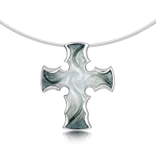 Sinclair Cross Dress Necklace in Moss Grey Enamel