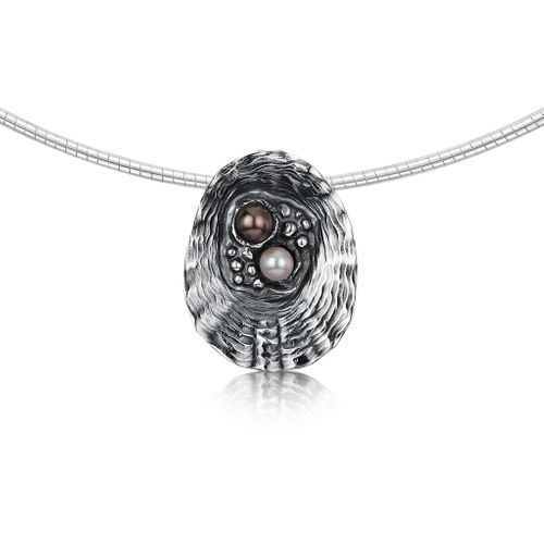 Limpet Oxidised Necklace with Black & Peach Pearls