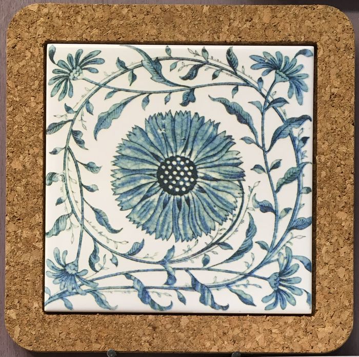 Turquoise or grey Vintage Floral design on tile coasters and trivets