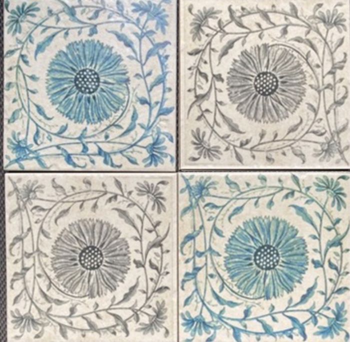 Turquoise or grey Vintage Floral design on tile coasters and trivets