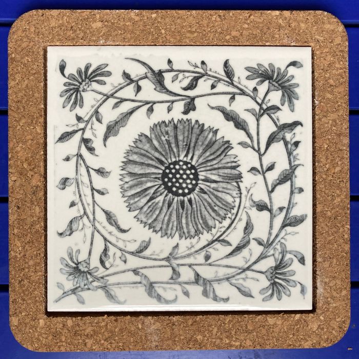 Turquoise or grey Vintage Floral design on tile coasters and trivets