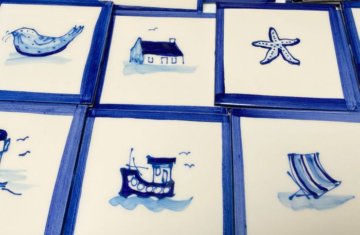 Hand painted delft style tiles, NEW! designs, plus, now in 2 sizes