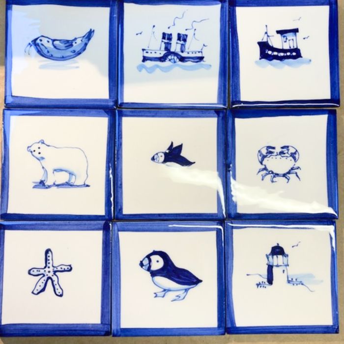 Hand painted delft style tiles, NEW! designs, plus, now in 2 sizes