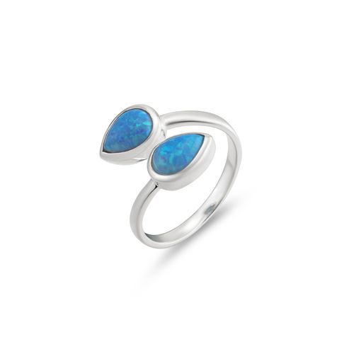 Double teardrop opal adjustable ring