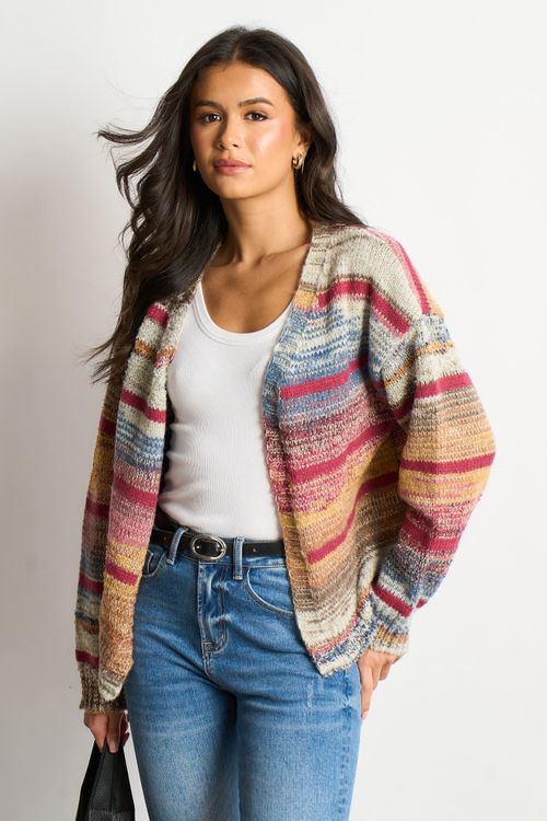 Brodie Wool Blend Cardigan - Multi/Pink, Striped