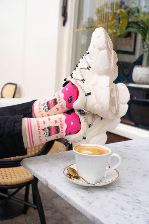 Women's Combed Cotton Ankle Socks- Pink/Cream, Be Frappe