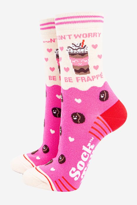 Women's Combed Cotton Ankle Socks- Pink/Cream, Be Frappe