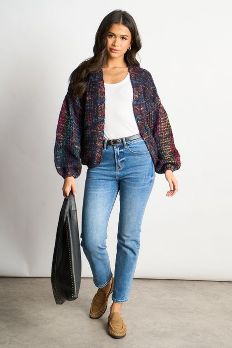 Brodie Wool Blend Cardigan - Navy Blue, Rainbow Knit