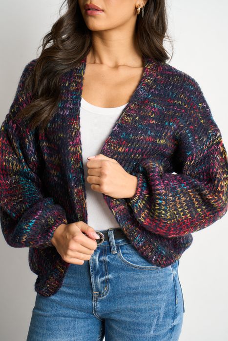 Brodie Wool Blend Cardigan - Navy Blue, Rainbow Knit