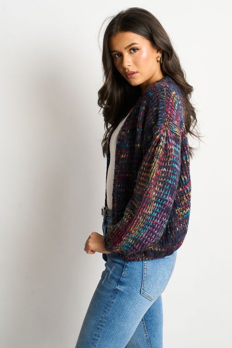 Brodie Wool Blend Cardigan - Navy Blue, Rainbow Knit
