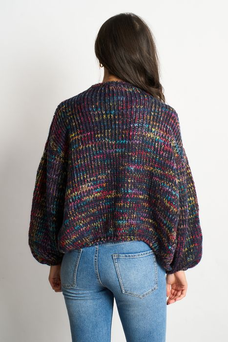 Brodie Wool Blend Cardigan - Navy Blue, Rainbow Knit