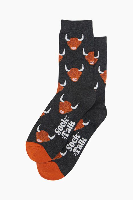 Men's Bamboo Socks - Black, Highland Cow