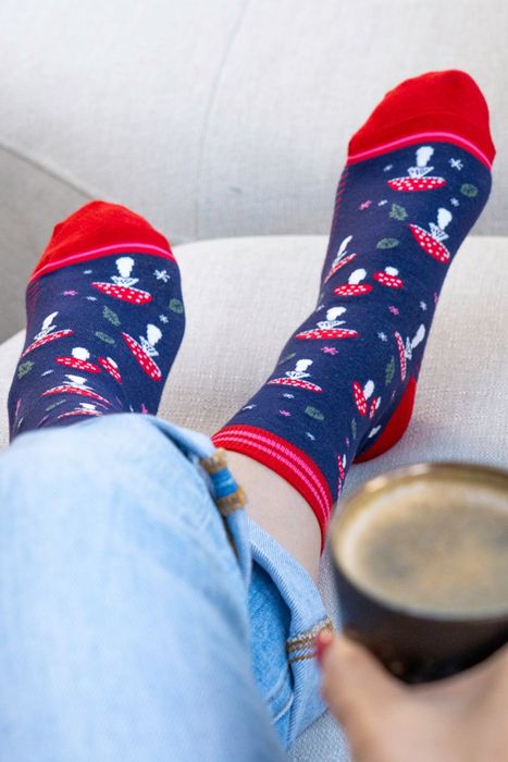 Women's Bamboo Socks - Navy Blue/Red, Toadstools